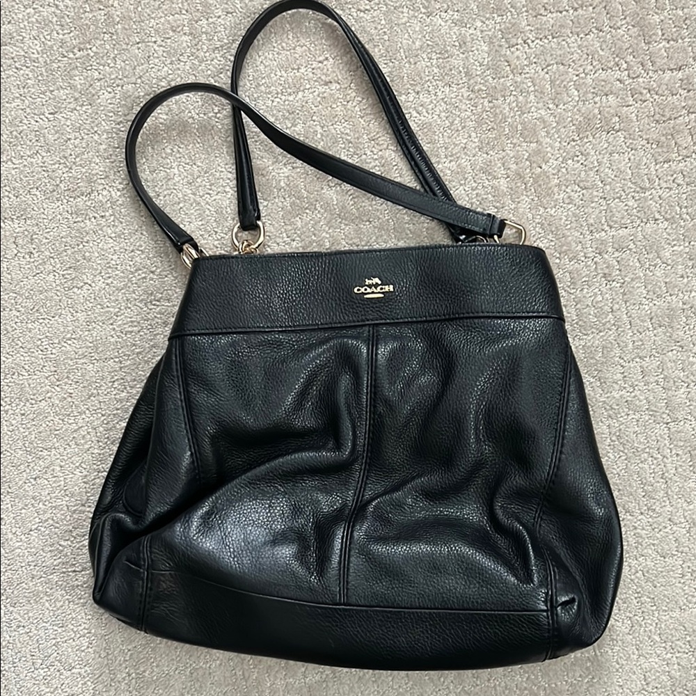 Coach Black Leather Shoulder Bag with Textured Pleats